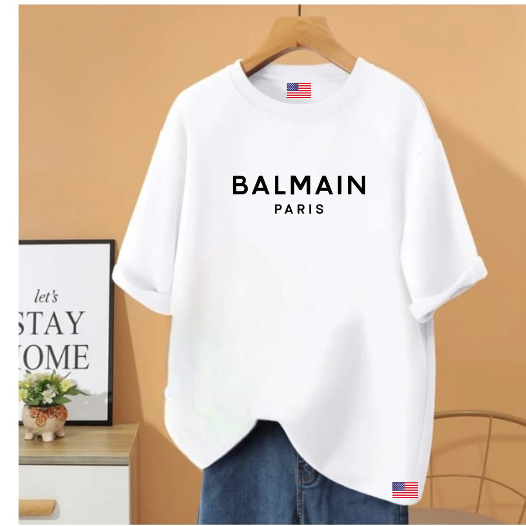 BAJU KAOS PRIA MOTIF BALMAIN PARIS KUALITAS TERBAIK BAHAN KATUN