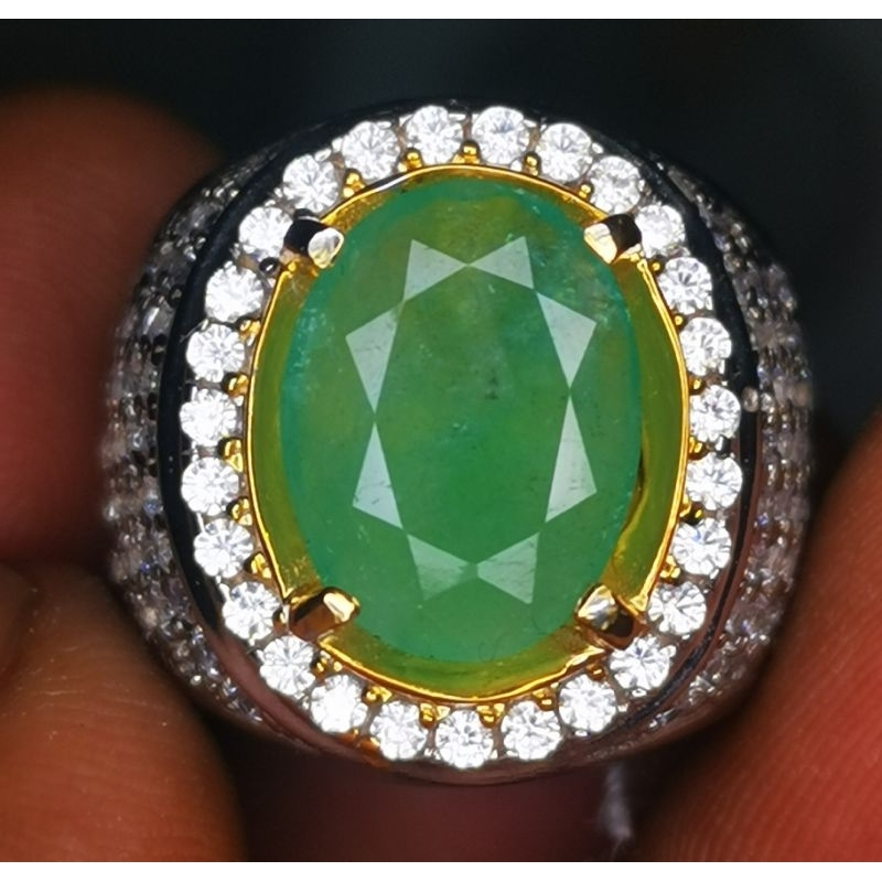 Natural green emerald beryl ring perak
