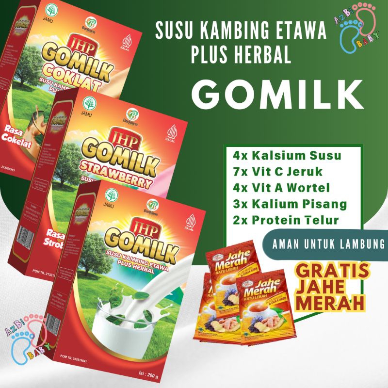 

AZBI BABY ❤ Susu Kambing Etawa GOMILK Plus Herbal - 200gr Plus Ekstra Herbal DAUN KELOR + DAUN SALAM + MENGKUDU Bisa pilih varian cokelat strawberry vanilla