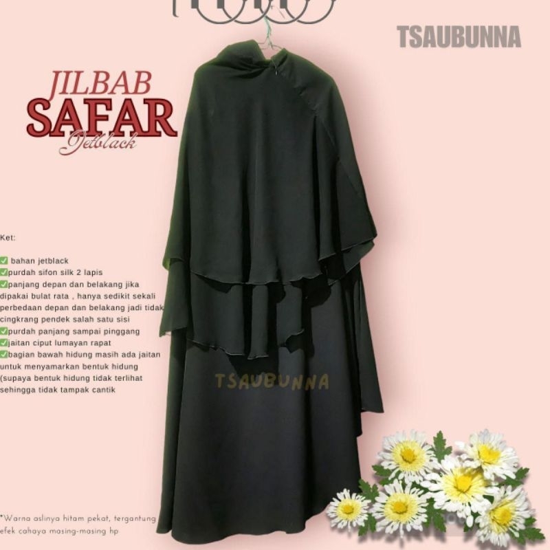 Jilbab safar jetblack purdah 2 layer DEWASA&ANAK  hitam dan warna Fortaleza