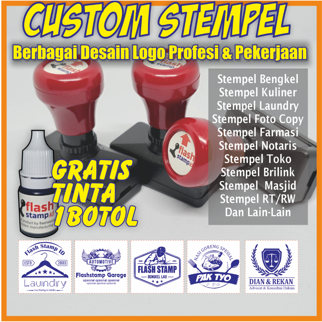 

Stempel Custom Stempel Logo Free / Gratis Tinta Refil 1 Botol Stempel Profesi, Jasa & Pekerjaan flash stamp id