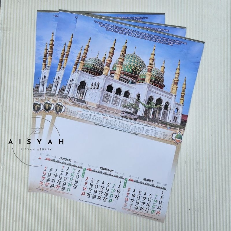 

kalender tahun 2025 masjid indonesia Ao 141 4 lembar 3 bulanan ukuran 38x54 cm (terima castume cetak merek)