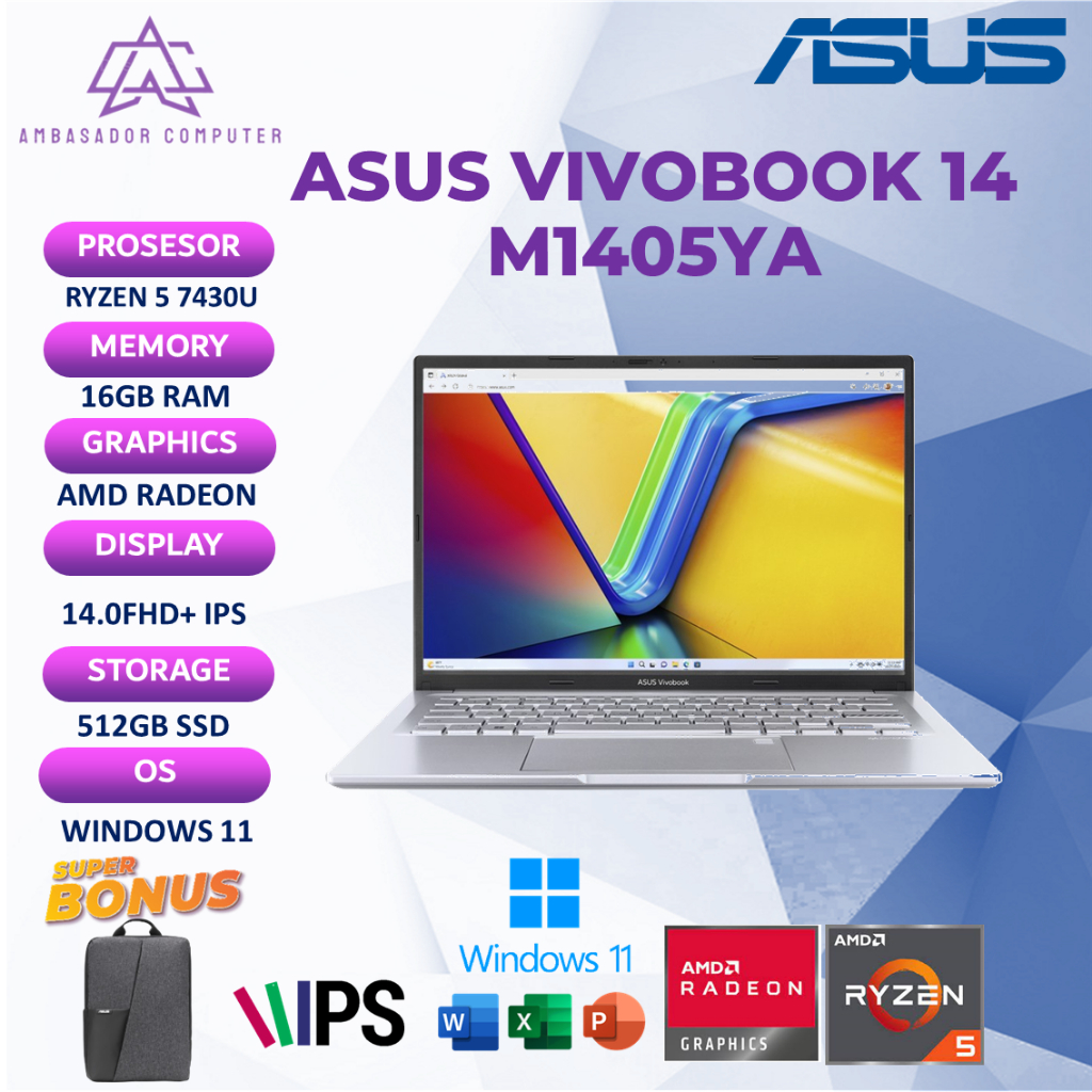 Asus Vivobook 14 M1405YA Ryzen 5 7430U 16GB 512GB Full HD+ Windows11+OHS IPS