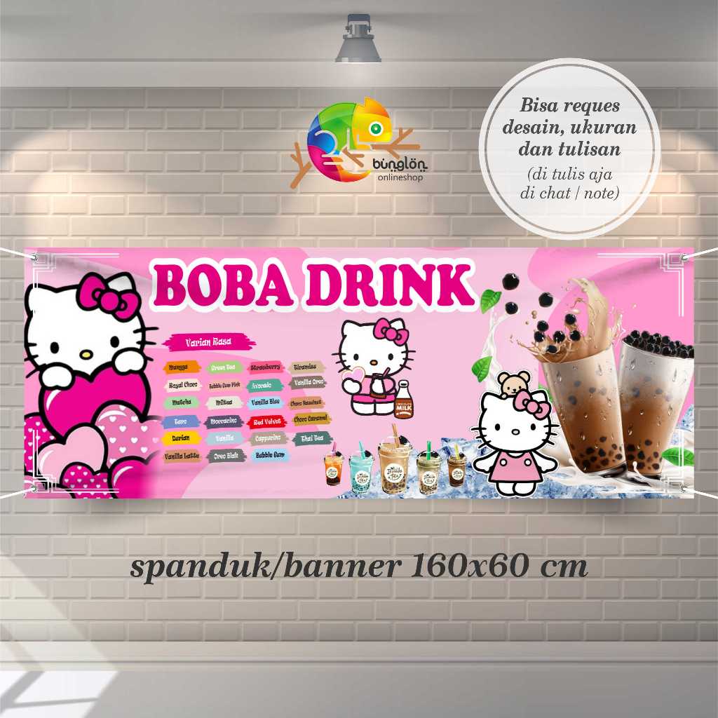 Cetak Spanduk Banner Boba Drink Tema Hello Kitty