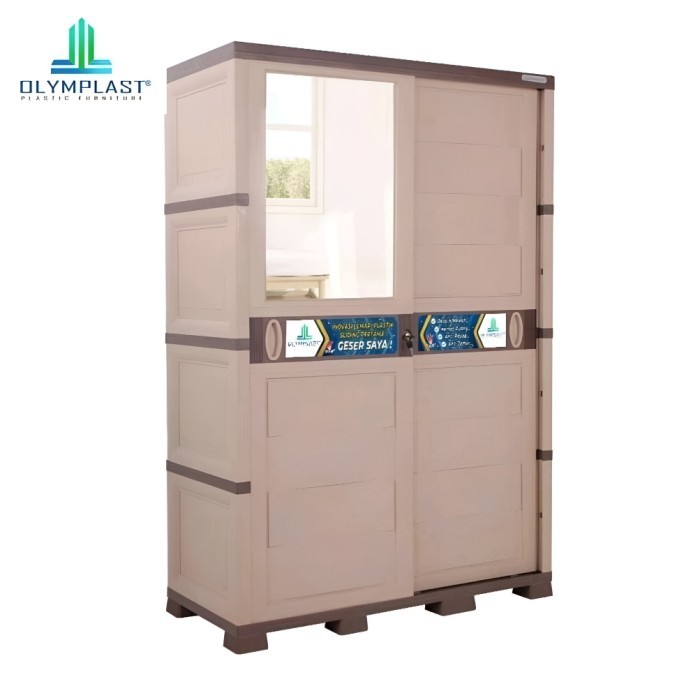 Olymplast OTC Sliding Modern Lemari Pakaian Baju 2 Pintu Geser Slide Door Cabinet Penyimpanan Kabine