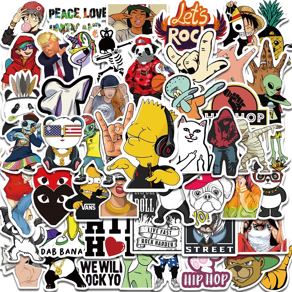 

[50PCS]Stiker Pack Hip Hop Lucu Merek Mode Decal Vinyl Anti Air- Sticker Aesthetic Buku Journal Koper Casing HP Tablet Laptop Helm Motor