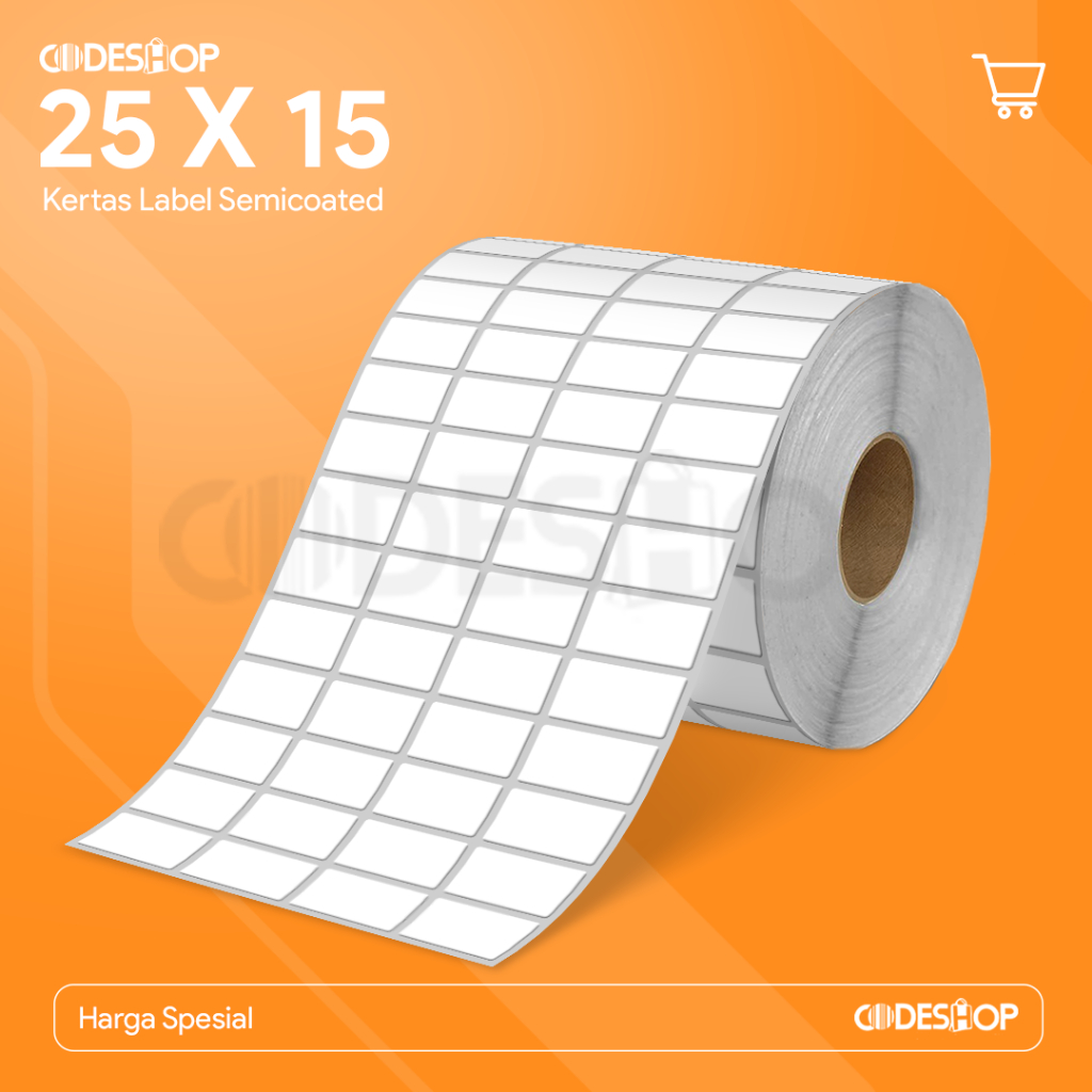 

Label Barcode Semicoated 25x15 mm 4 Line Codeshop Kertas Sticker Isi 10.000 Pcs