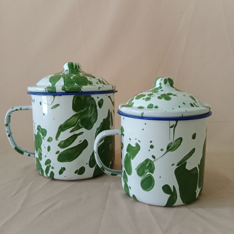 Gelas Lurik Enamel / Mug Lurik Enamel + Tutup