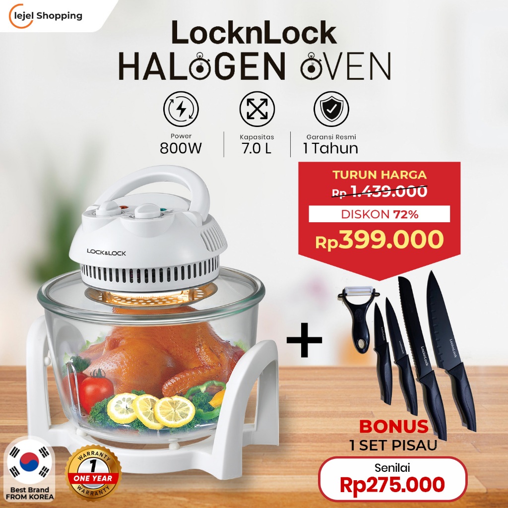 LOCKNLOCK Halogen Oven Listrik LOS066 7L- White Transparan  - (Oven Listrik Low Watt)