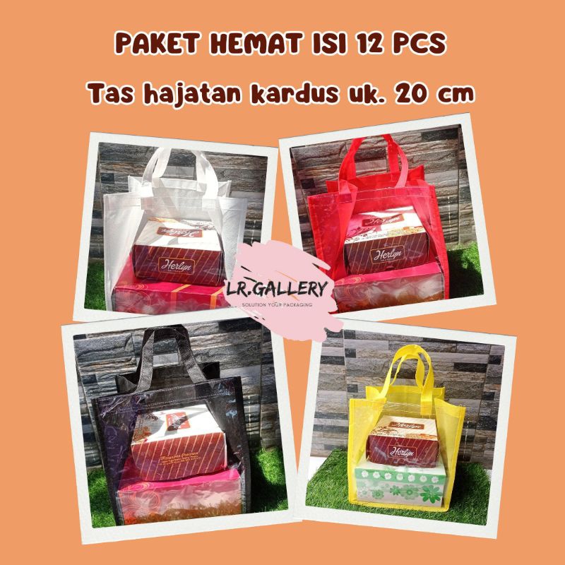 

Paket Isi 12 pcs (1 Lusin) Tas Hajatan kombinasi mika ukuran Kardus 20 cm