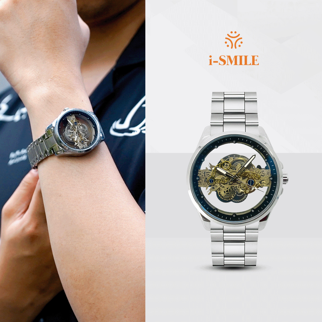 i-SMILE Glassto Stainless Steel Exotic Quartz Jam Tangan Pria Anti Air 40 mm