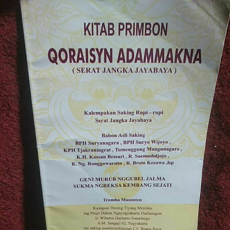 buku kitab primbon  adammakna(serat jangka jayabaya)