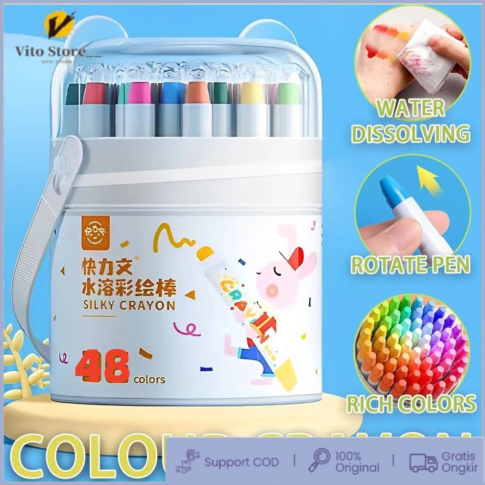 

KODE L19K In stockWashable Silky Crayon 36 48 Warna Colorful Bucket Krayon Mewarnai Alat Warna Set Anak Wipe and Clean