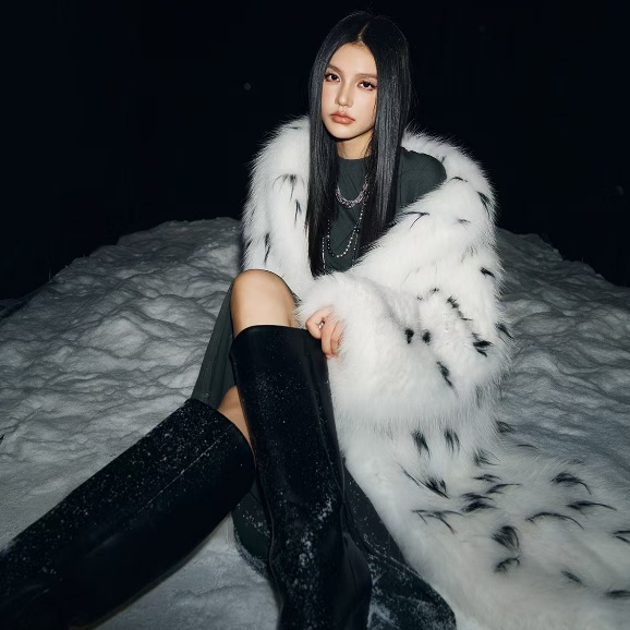 Mantel Bulu Tenun Bulu Rubah Langka Impor Barok Mantel Panjang Wanita