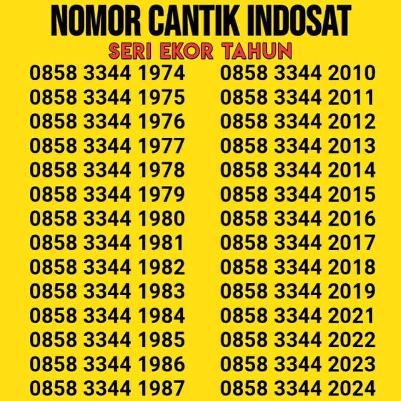 Nomor cantik Indosat IM3 Ooredoo ekor tahun 1987 - 2021