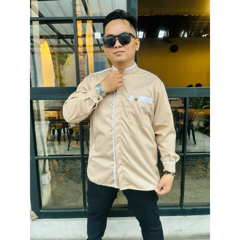 Koko Kurta Lengan Panjang, Koko Kurta Pria Dewasa, Koko Kurta Pria Muslim, Koko Kurta Warna Coklat M