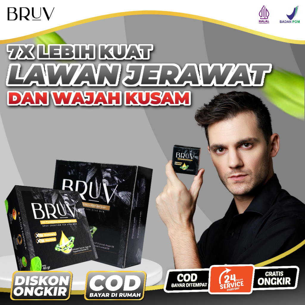 Bruv Sabun Cuci Muka Pria Pembersih Bopeng Jerawat Atasi Kulit Wajah Kering Sensitif Isi 3 Pcs