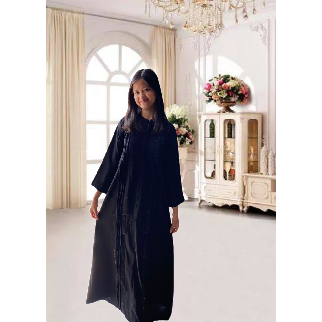 Abaya Kids Gamis anak Perempuan Model Baru Polos Hitam Muslim Remaja