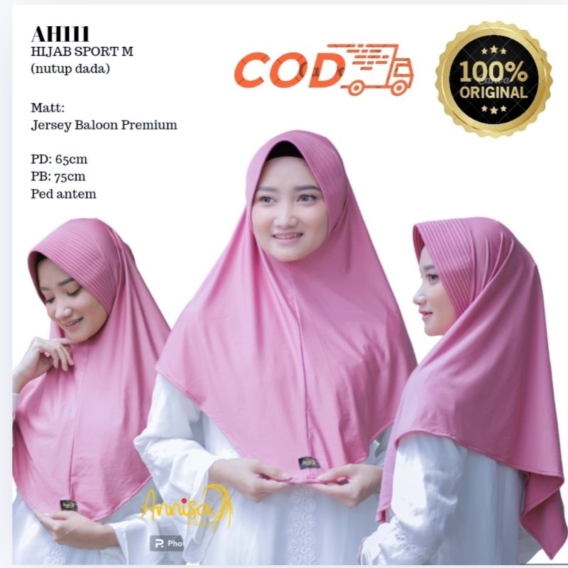 HIJAB INSTAN SIZE M/BERGO SPORT SIZE M (PAD ANTEM) BAHAN JERSEY BALOON PREMIUM
