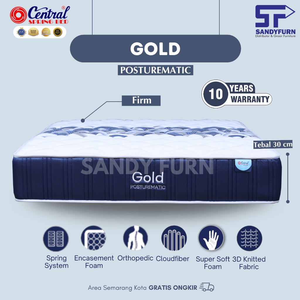 CENTRAL Spring Bed - Gold - Semua Ukuran - Matras