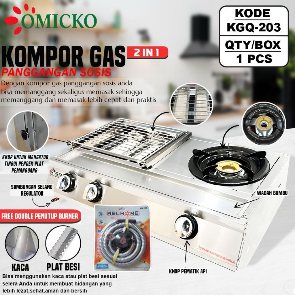 Kompor Gas Omicko kompor Gas 2 in 1 Panggangan Sekaligus Ada Kompor 1 Tungku - TERMURAH 