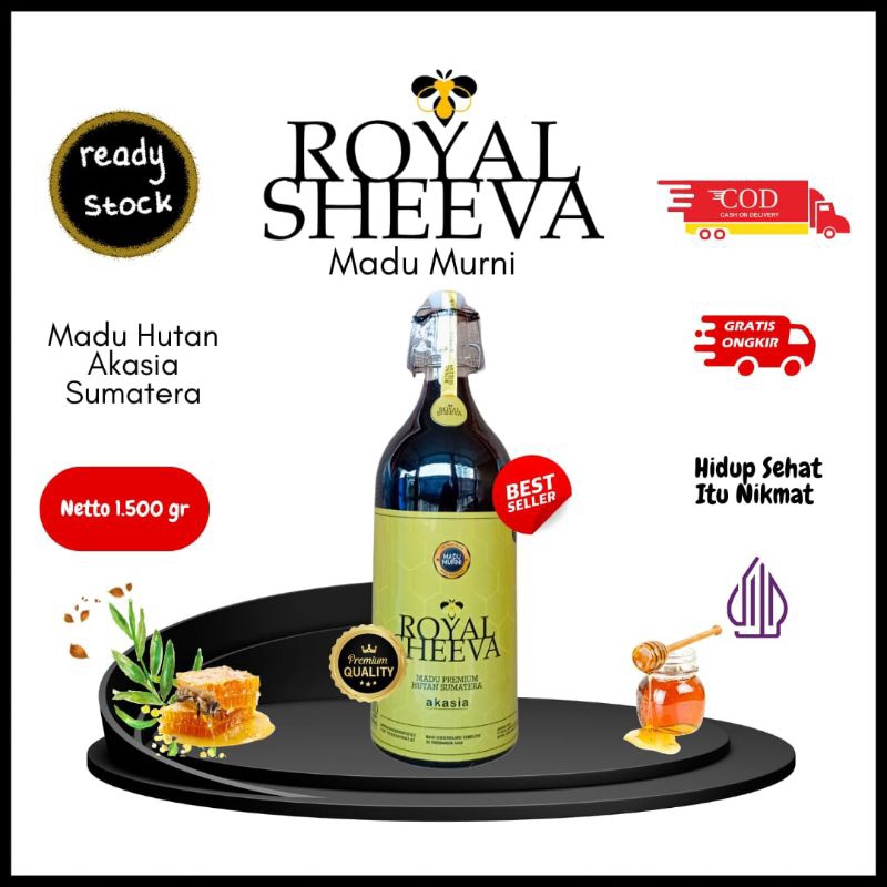 

Madu Murni Royal Sheeva Madu Hutan Akasia Sumatera Botol Jumbo 1.500 gr Halal MUI Manis Madu Asli