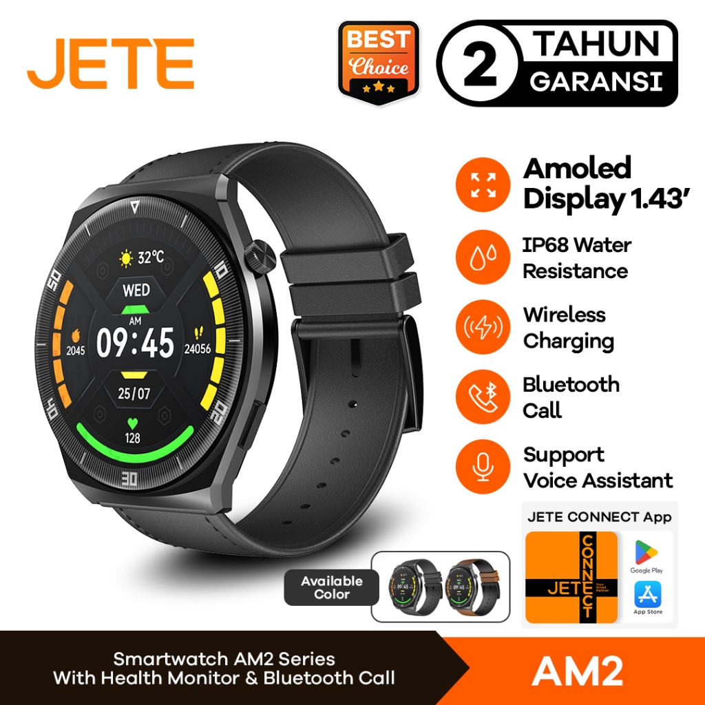 JETE AM2 Smartwatch Amoled JETE AM02 100 Sport Mode + IPX8 Black - Garansi 2 Tahun