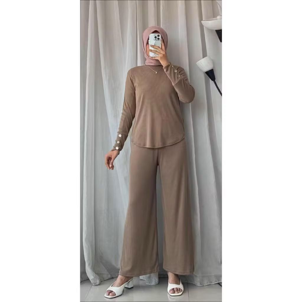 ONE SET ZEFANYA KNIT RIB // ONE SET WANITA TERBARU VARIASI LENGAN KANCING // SETELAN POLOS // ONE SE