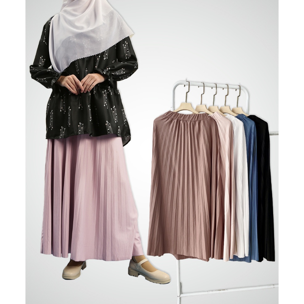 KODE G24E SQUADA  ROK PLISKET PREMIUM A Line Mayung 18 warna lengkap Hitam Putih Navy Pastel Coklat 