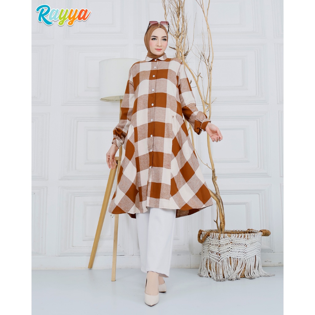 Midi Flanel Model C Long Tunik buat Atasan Muslim Wanita Dewasa dan Remaja Motif Kotak-kotak
