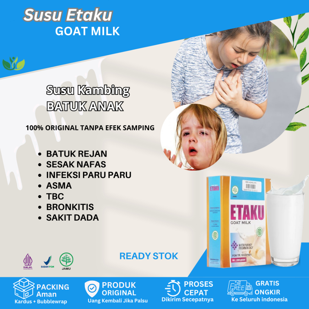 

Susu Etaku Batuk Rejan Untuk Anak, Sesak Napas, Sakit Dada, ASMA, ISPA, Bronkitis, Radang Paru Paru, Pneumonia, Batuk Berdarah