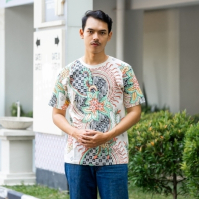 KLAMBEN Kaos Oblong Modern Dewasa Batik Lasem Putih Tulang