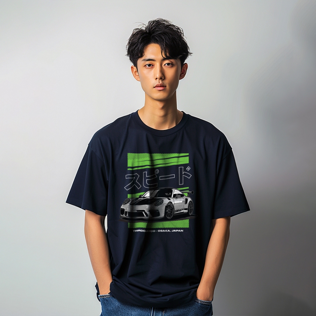 kaos oversize scuba tebal mobil balap biru speed hitam MTN35 navy MTN34