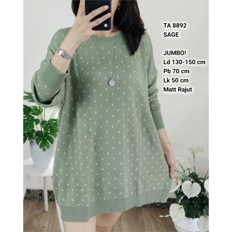 TA 8892. Blouse Jumbo Rajut Bangkok Polkadot