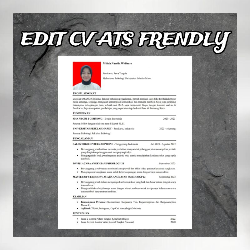 Edit CV ATS Frendly/CV ATS/Jasa edit CV ATS Frendly/ ATS Frendly
