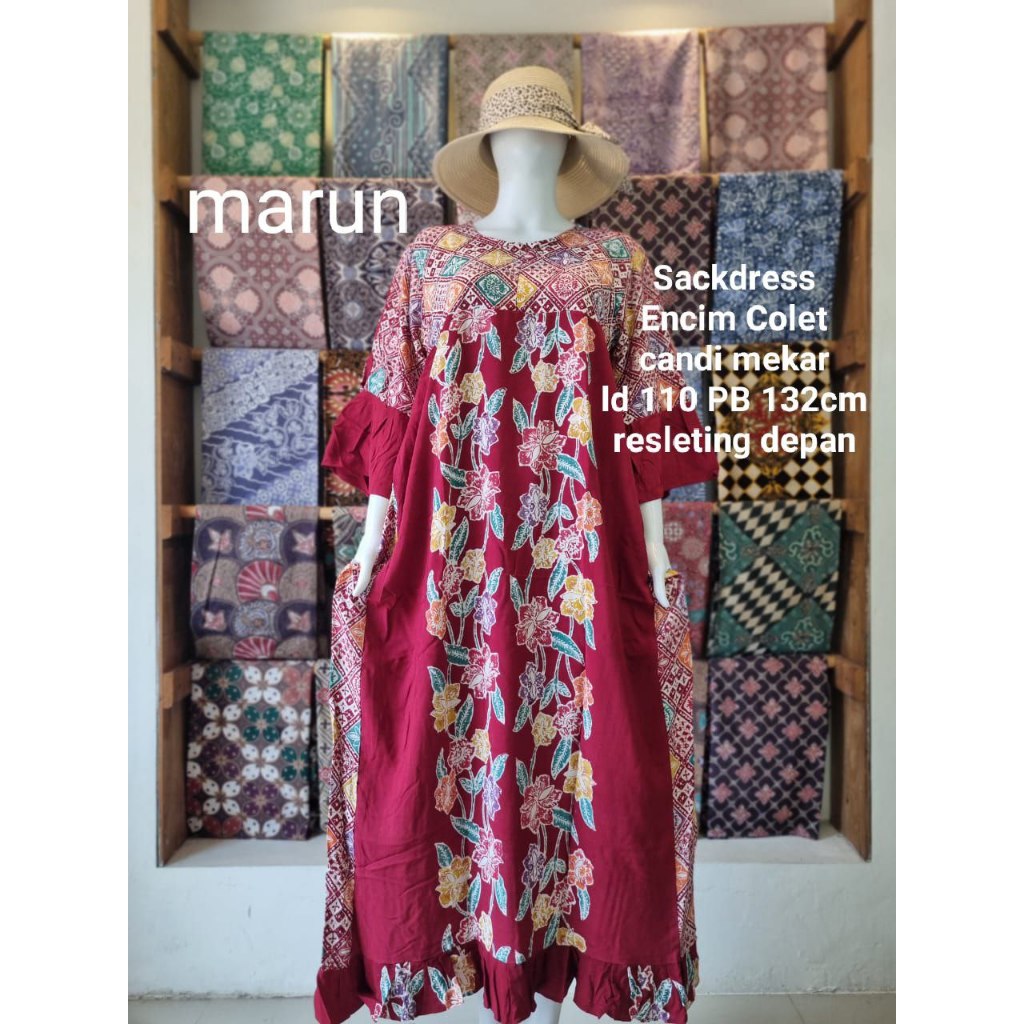 Sackdress Encim Colet Bunga Batik Cap Kombinasi Batik Tulis Premium