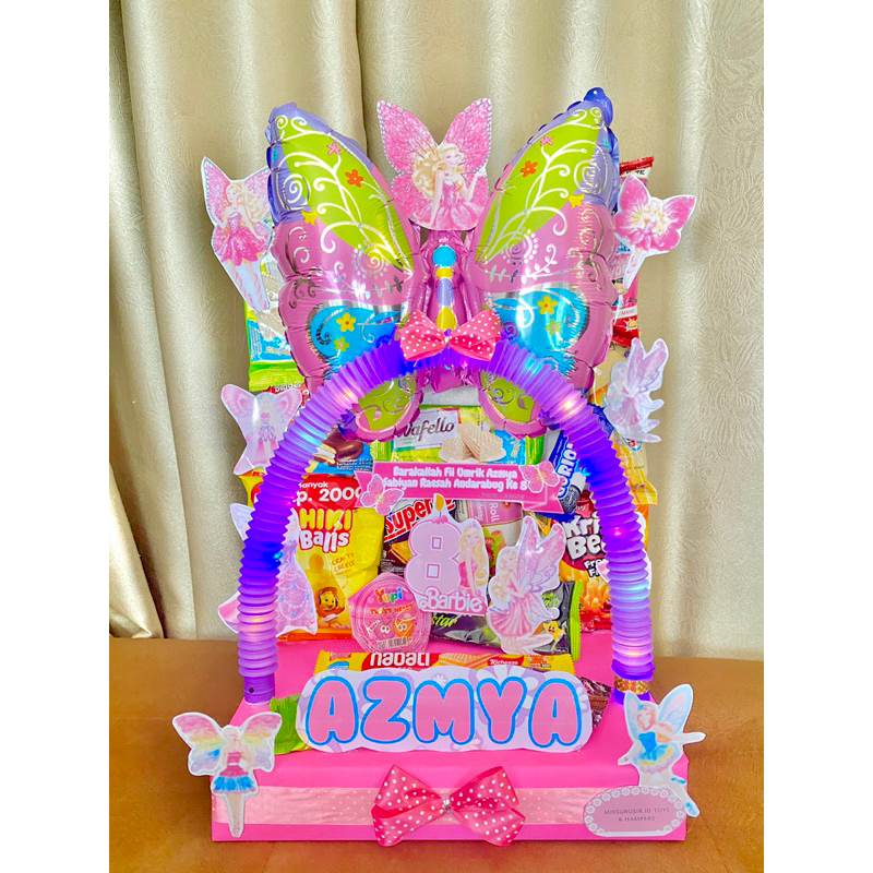 Ready instan Mading snack tower ada lampu LED balon foil hampers hadiah gift