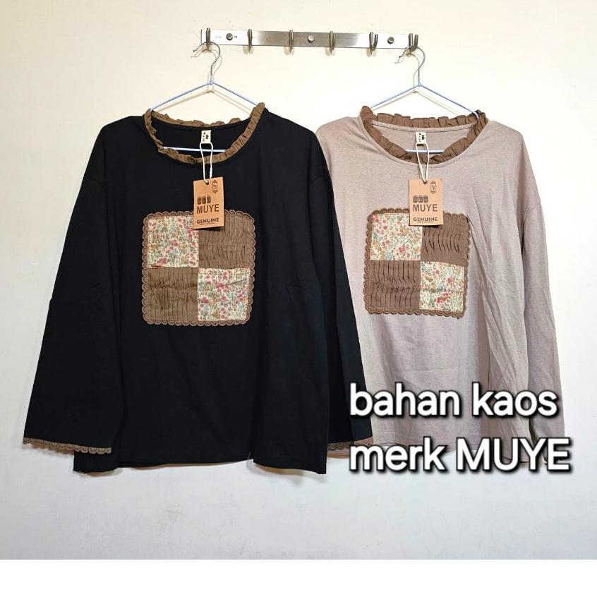 Atasan oversize BKK kaos motif patch bunga lengan panjang bahan kaos merk MUYE