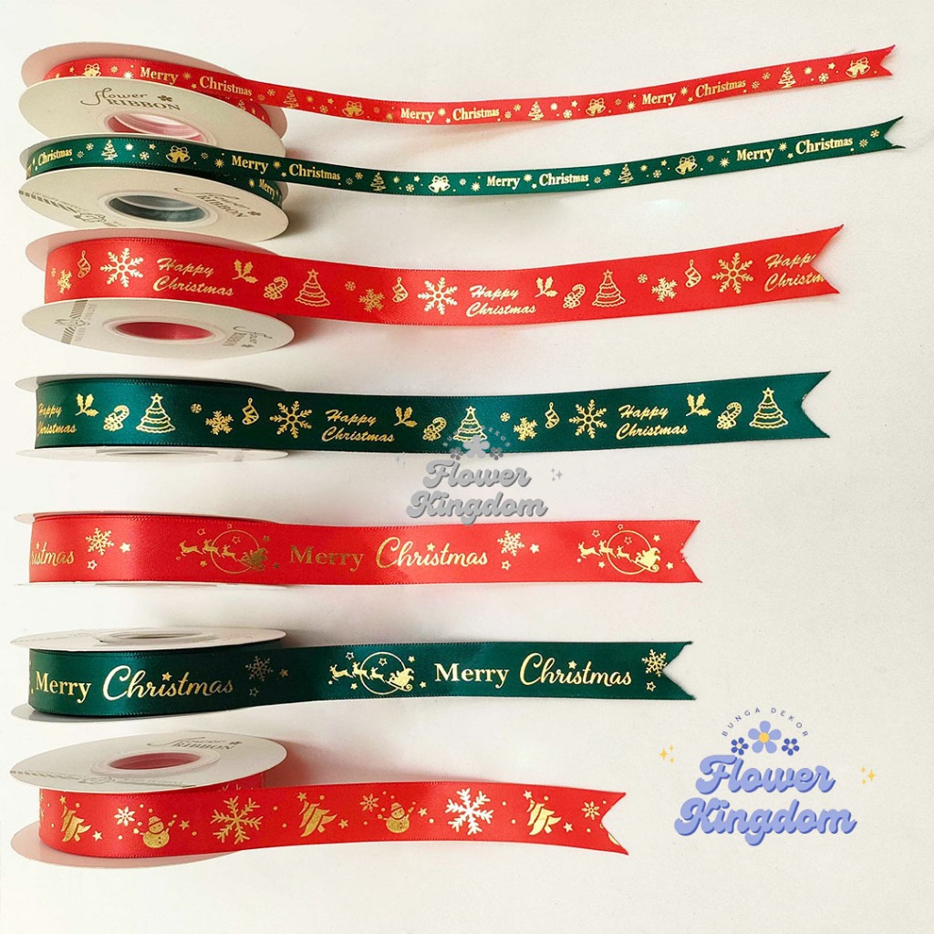 

(1 Roll 22meter) Pita Natal Pita Satin Christmas Ribbon Gift Hampers Kado Dekorasi Natal Motif Merry Christmas