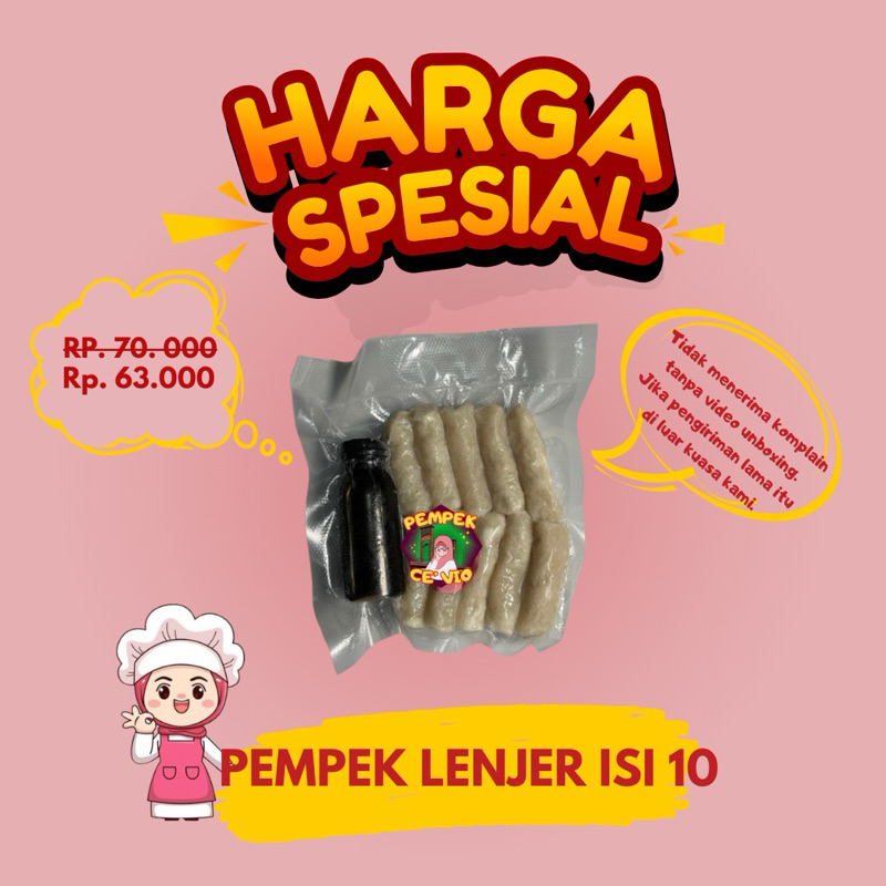 

Pempek Ce'Vio - Isi 10 pempek lenjer + cuko 100mL, 100% ikan gabus asli Palembang