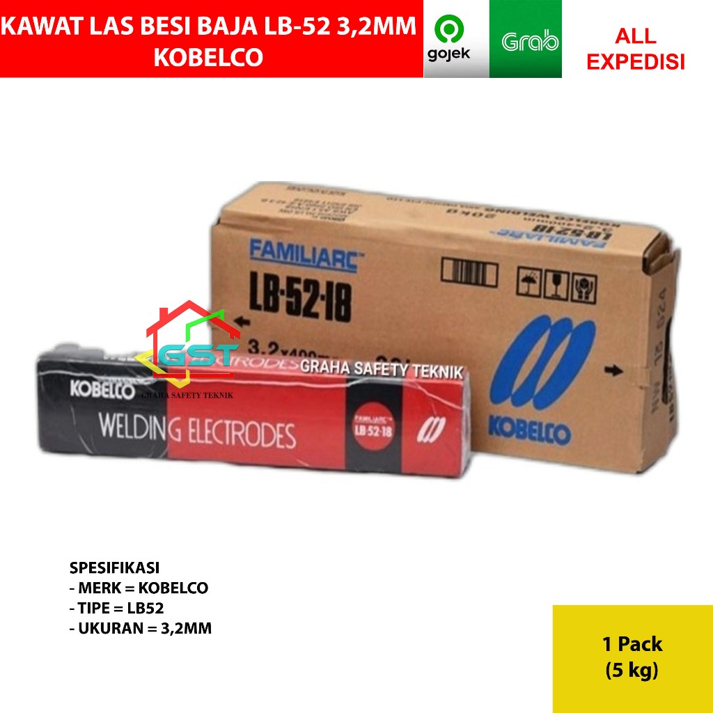 KOBELCO kawat las besi baja 3,2mm e7018 LB-52-18 harga per pack isi 5kg