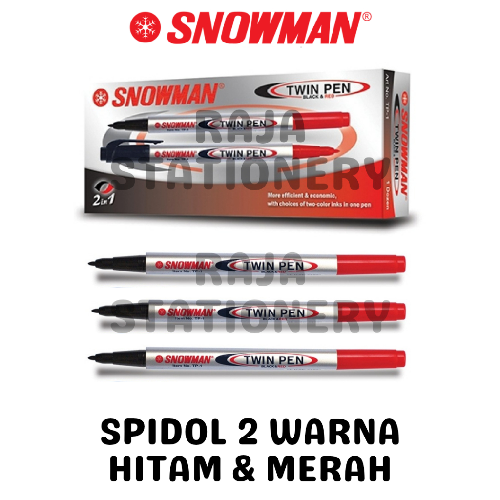 

Snowman Permanent Marker TwinPen Dual Tip 2 in 1 Twin Pen / Penanda Permanen Spidol 2 Warna Hitam Merah Snowman TP-1