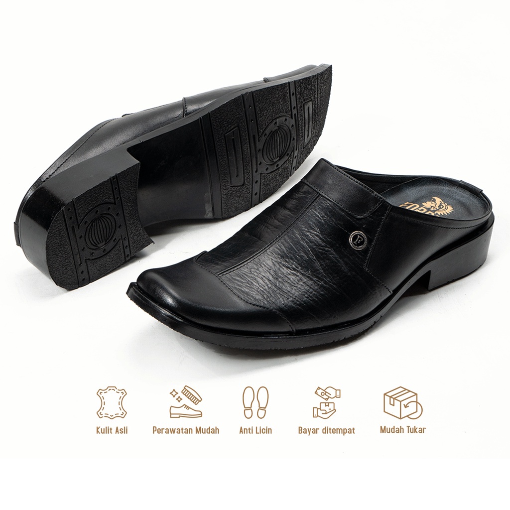 Sandal Slop Bustong Pria Kulit Asli Semi Formal ginal Fordza 811