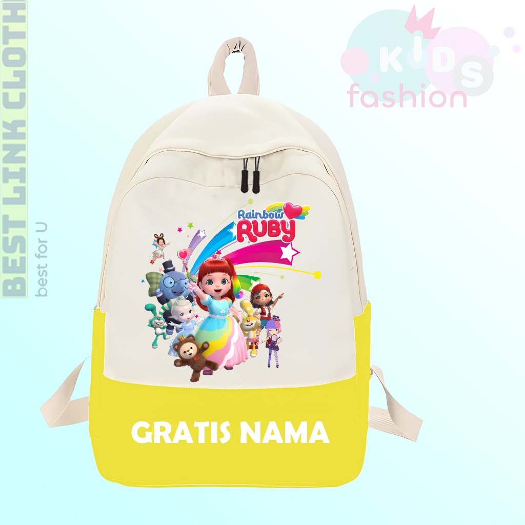 Tas Anak Sekolah TK SD Custom Rainbow Ruby Karakter Free Nama