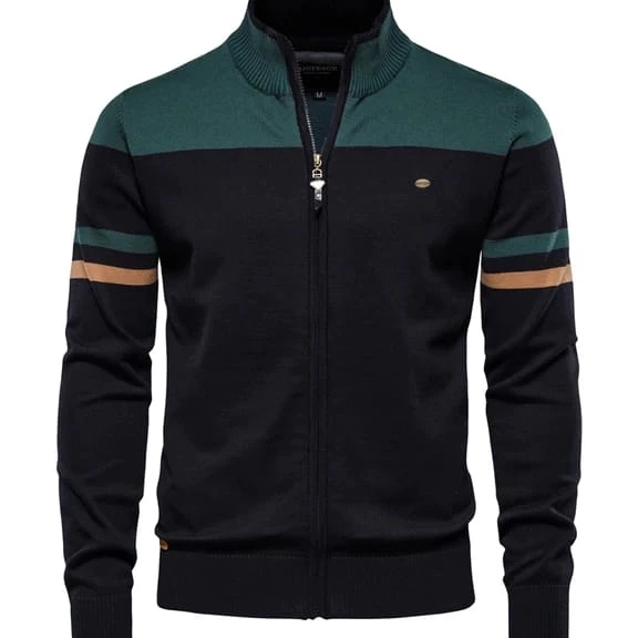 sweater rajut resleting strip pria