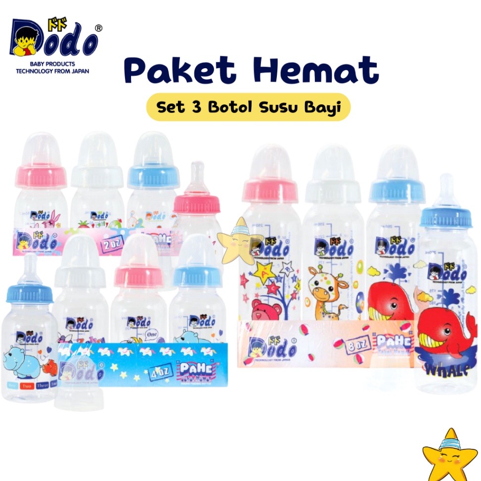 Grosir Pemesanan HBK 3 Pcs Paket Botol Dot Susu Bayi Dodo Pahe Baby Bottle Reguler Nipple Slim Neck 