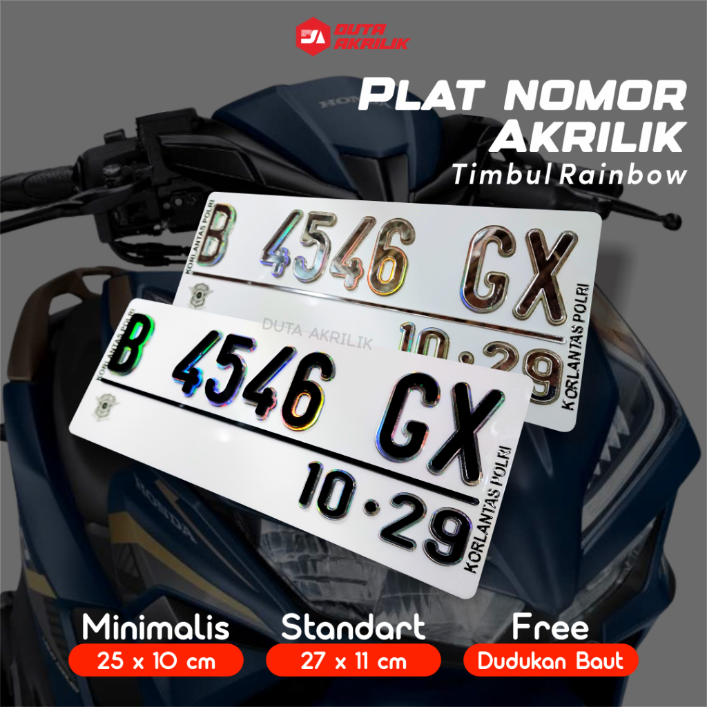 Plat Nomor Motor Custom Hologram Timbul Rainbow Akrilik Aksesoris Motor plat motor custom Plat Motor