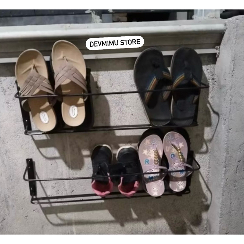 Rak besi sepatu sandal tempel dinding rak gantungan tempat sepatu dinding