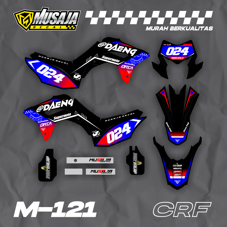 decal crf 150L full body - dekal crf 150 hitam merah biru simple