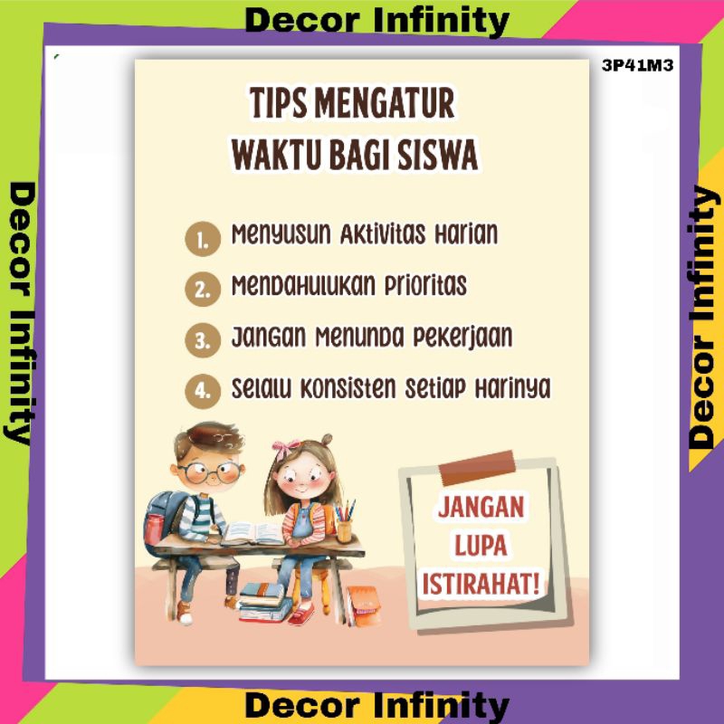 Poster dinding TIPS MENGATUR WAKTU BAGI SISWA poster dinding sekolah edukasi belajar siswa